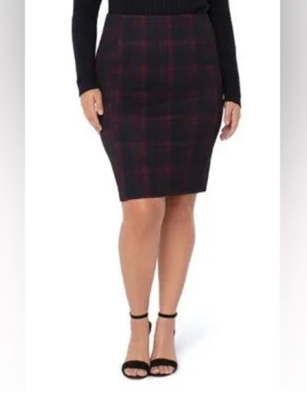 NEW Liverpool Los Angeles Knit High Waist pencil Skirt red/black tartan size 10